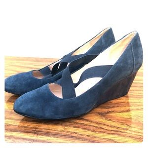 Taryn Rose “Karla” Navy Blue Suede Wedges